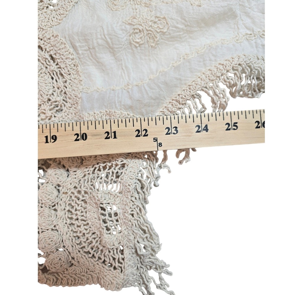 POL Womens Cream Crochet Embroidered Fringe Boho Gauze Top One Size - Picture 7 of 10